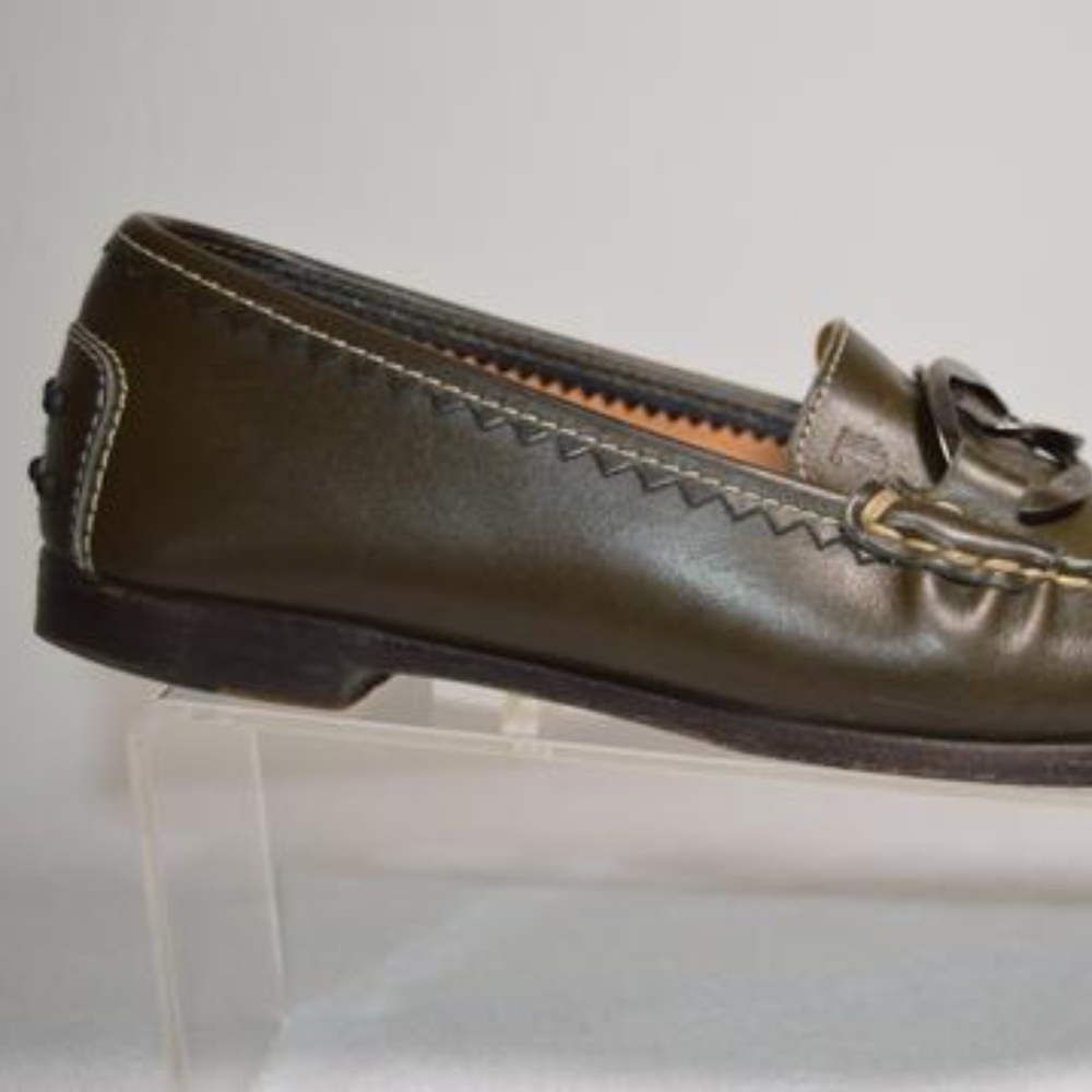 Olive Green Contrast Stitching Driving Flats Made in Italy 🇮🇹 - Picture 3 of 13